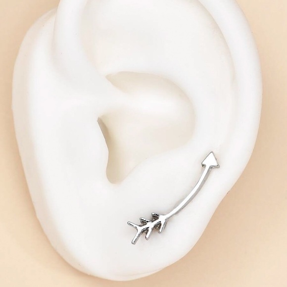Any 2/$20! Silver Curved Arrow Cuff Earrings - Picture 4 of 6